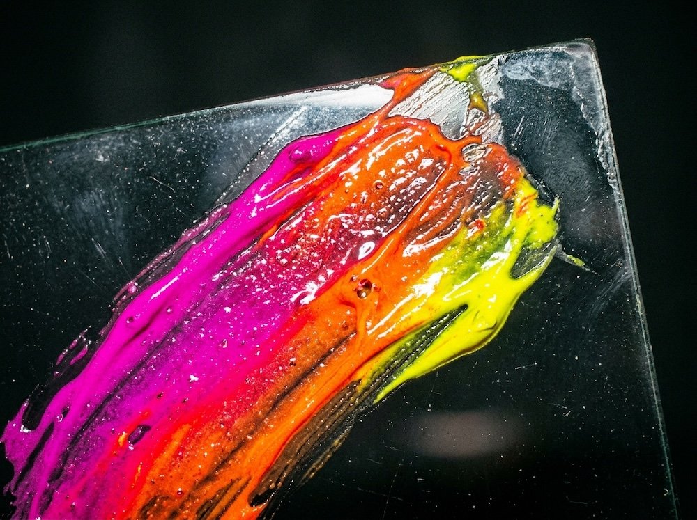 Macro of a high-pigment color swatch, duotone.
